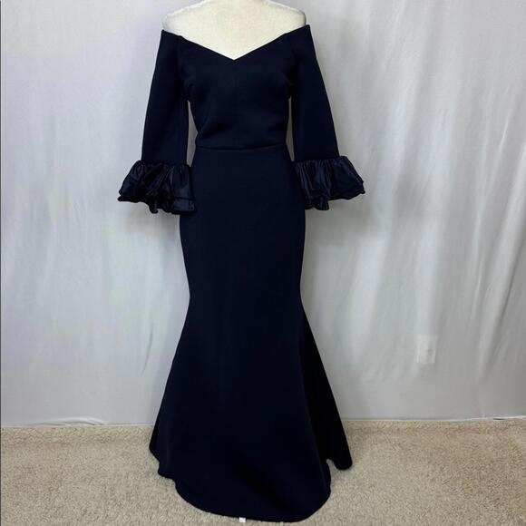 Eliza J Bell Sleeve Mermaid Gown Dress Size 10 Navy Blue 3/4  Sleeve NWOT - Picture 6 of 14